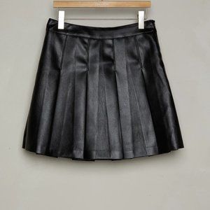 New Oak + Fort Black Vegan Leather Pleated Skirt